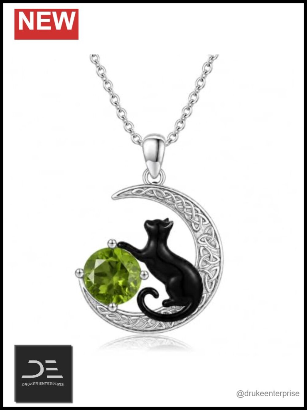 Black Cat Pendant Necklace Celtic Knot Birthstone Jewelry Gift for Her Silver